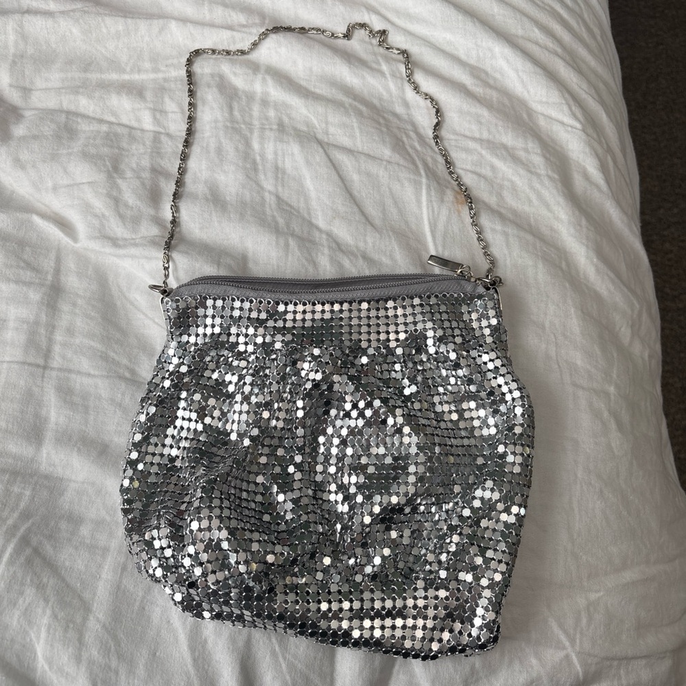 Silver Sequin Evening Crossbody Bag
